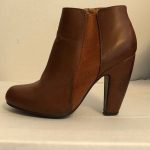 Brown Faux-Leather Heeled Ankle Boots